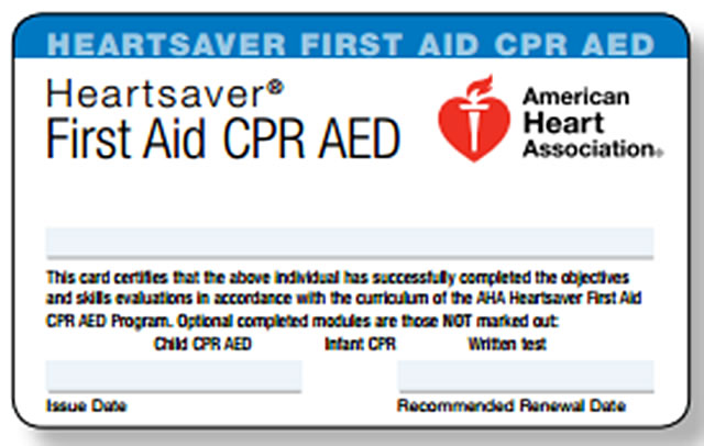 Printable Cpr First Aid Certification Card