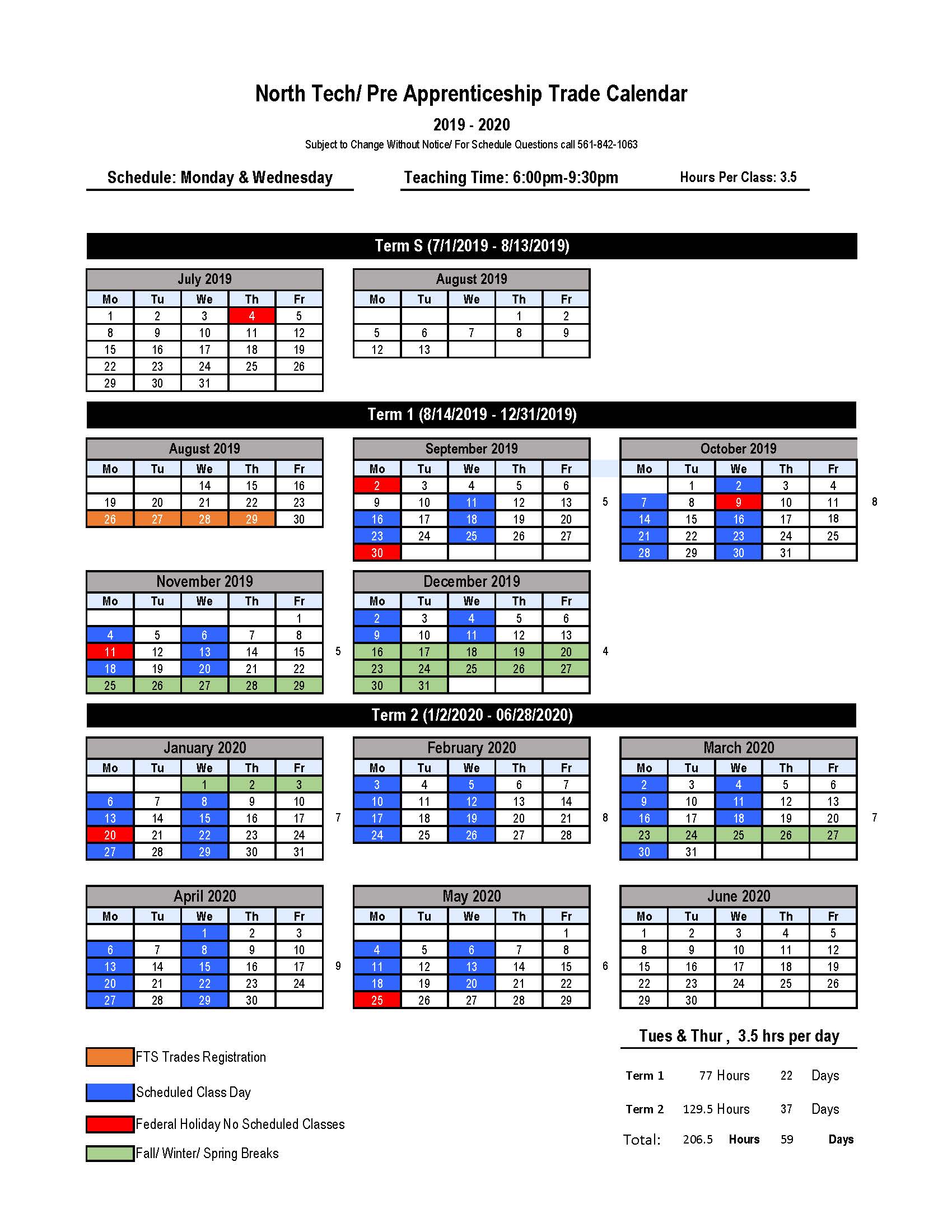 North Tech 2019-2020 Calendar