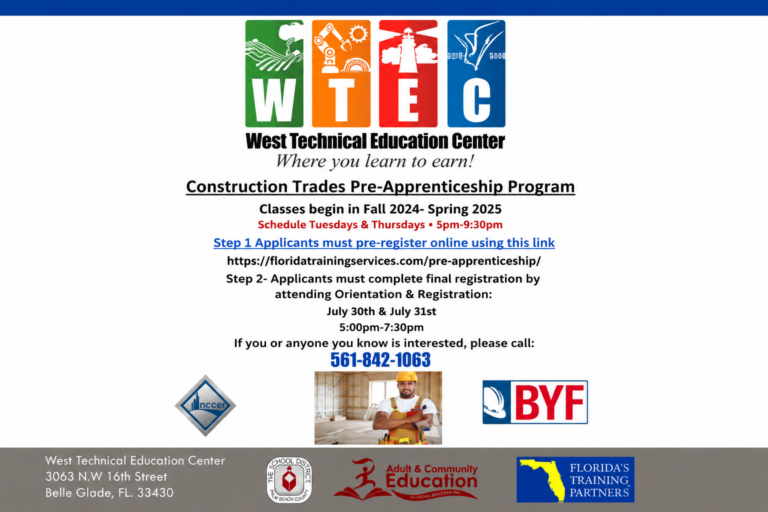 West Tech Pre-Apprenticeship Registration Open 7/30/24 & 7/31/24